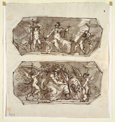 Drawing, Justice and Strength, in Two Octagons, 1812 by Unknown